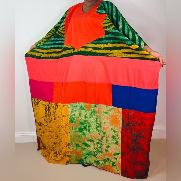 African Print Ankara Multicolor Patchwork Mixed Print Colorful Kaftan Maxi Dtess - Picture 10 of 10